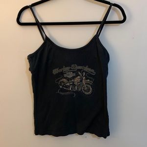 Harley Davidson Black Bejeweled Tank stop with Shelf Bra Size Large